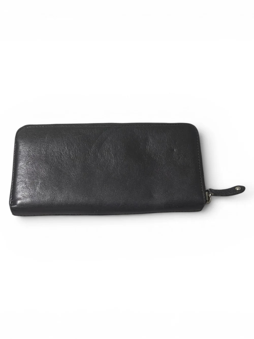 Coach Black Leather Zip-Around Wallet with Logo Plaque